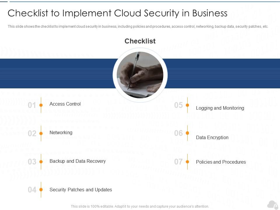 Checklist To Implement Cloud Security In Business Cloud Security IT Ppt Tips