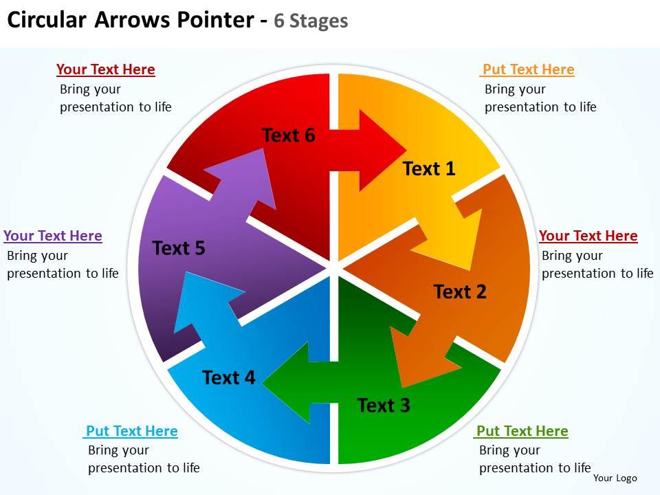 Circular arrows intertwined flow chart process pointer 6 stages powerpoint templates 0712 Slide01