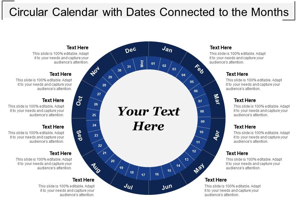 Circular calendar with dates connected to the months Slide01