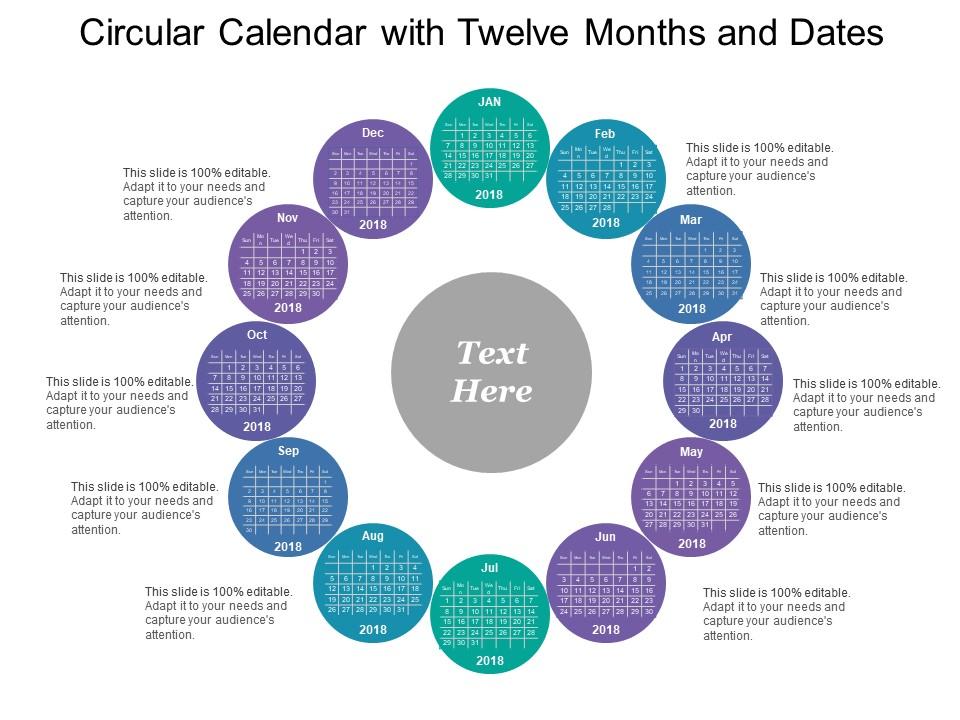 Circular calendar with twelve months and dates Slide00