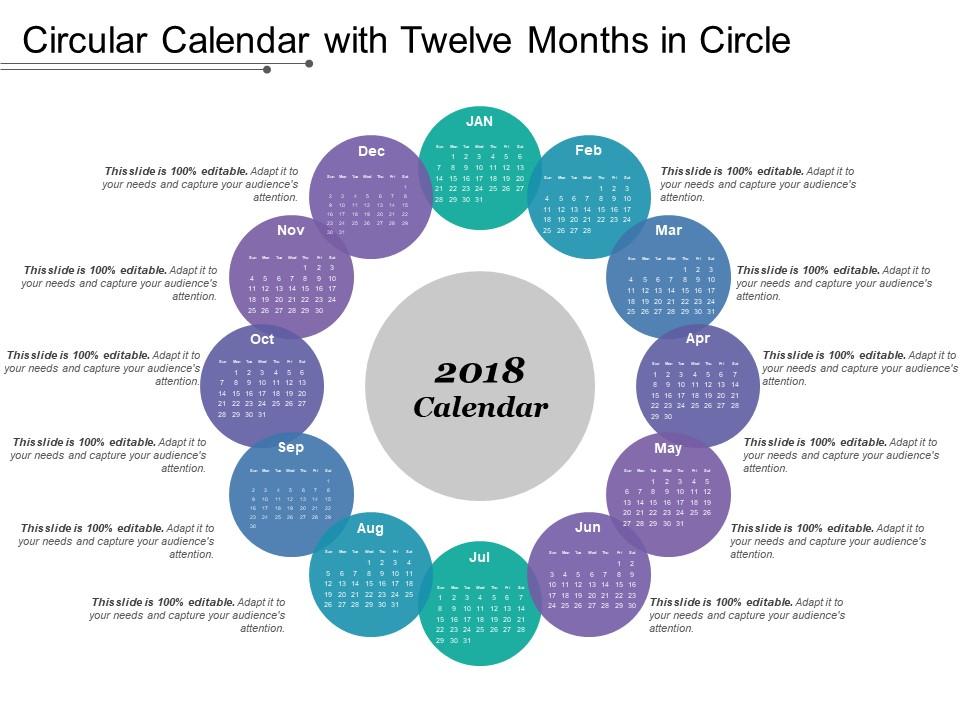 Circular calendar with twelve months in circle Slide00