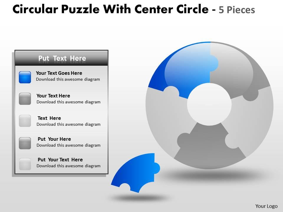 Circular puzzle with center circle 5 pieces ppt 6 Slide01
