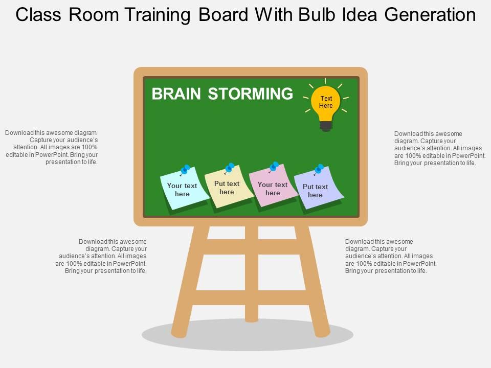 class_room_training_board_with_bulb_idea_generation_flat_powerpoint_design_Slide01
