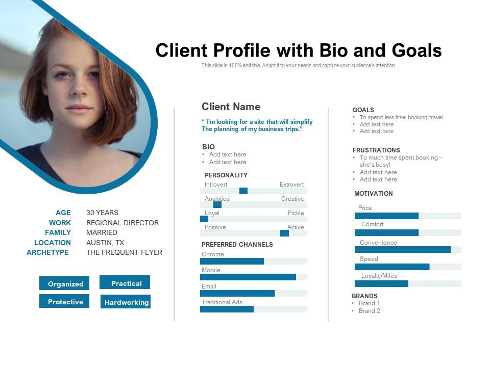 Client profile with bio and goals Slide01