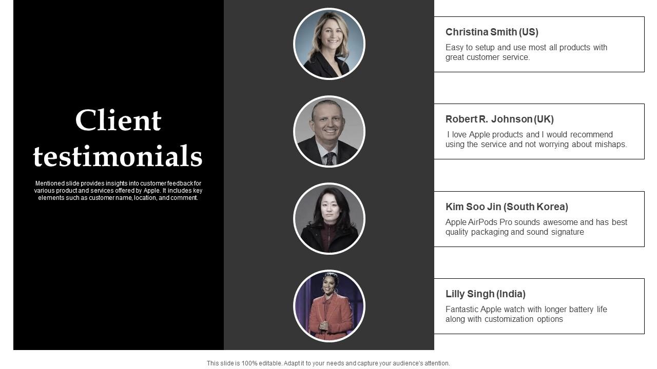 Client Testimonials Apple Company Profile Ppt Designs CP SS