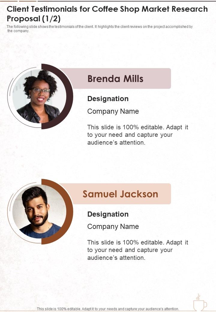 Client Testimonials For Coffee Shop Market Research Proposal One Pager ...