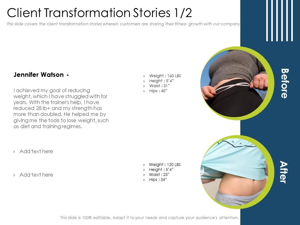 Client transformation stories height powerpoint presentation display Slide01