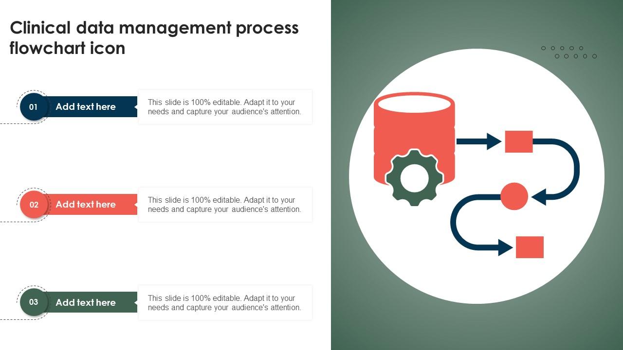Clinical Data Management Process Flowchart Icon PPT Example PPT Slide