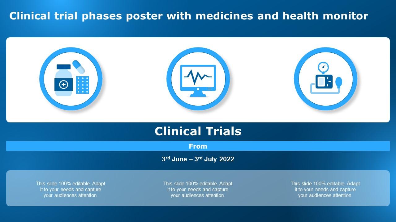 Clinical Trial Phases Poster With Medicines And Health Monitor Clinical
