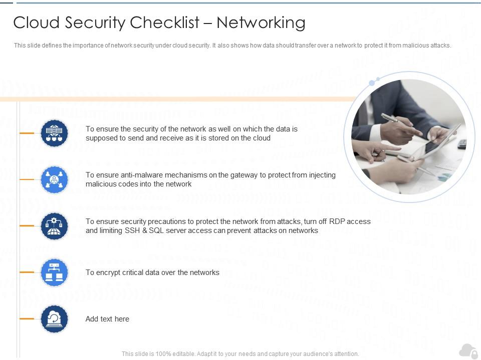 Cloud security checklist networking cloud security it ppt topics Slide00