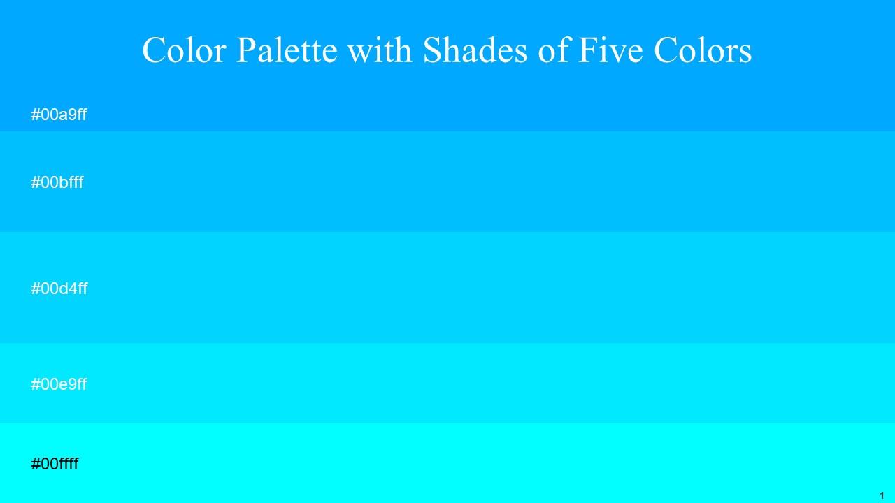 Color Palette With Five Shade Azure Radiance Cerulean Cyan Aqua