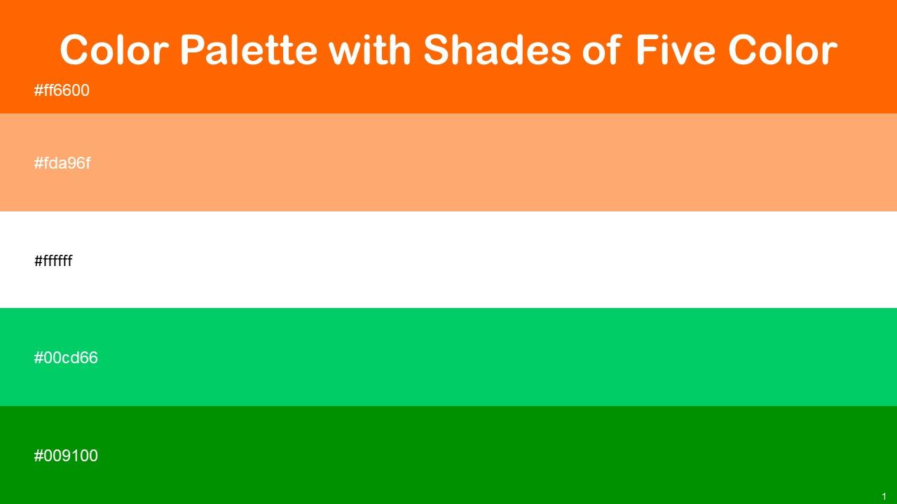Color Palette With Five Shade Blaze Orange Atomic Tangerine White Jade Japanese Laurel