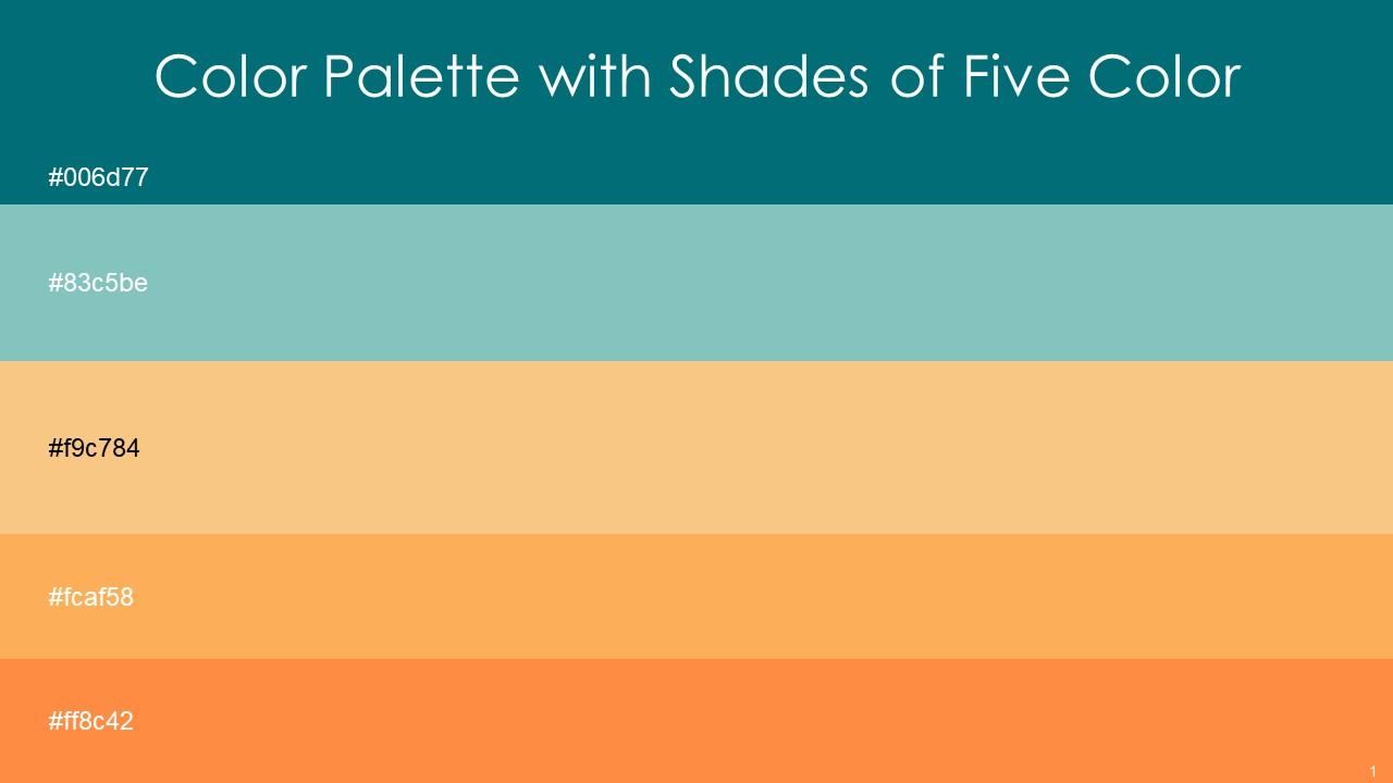 Color Palette With Five Shade Pine Green Half Baked Cherokee Texas Rose Coral