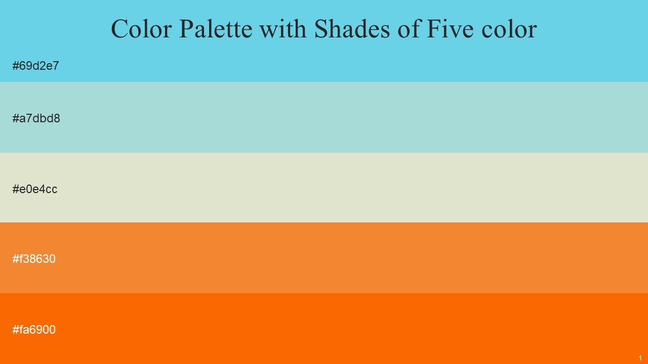 Color Palette With Five Shade Turquoise Blue Aqua Island Kidnapper Jaffa Blaze Orange