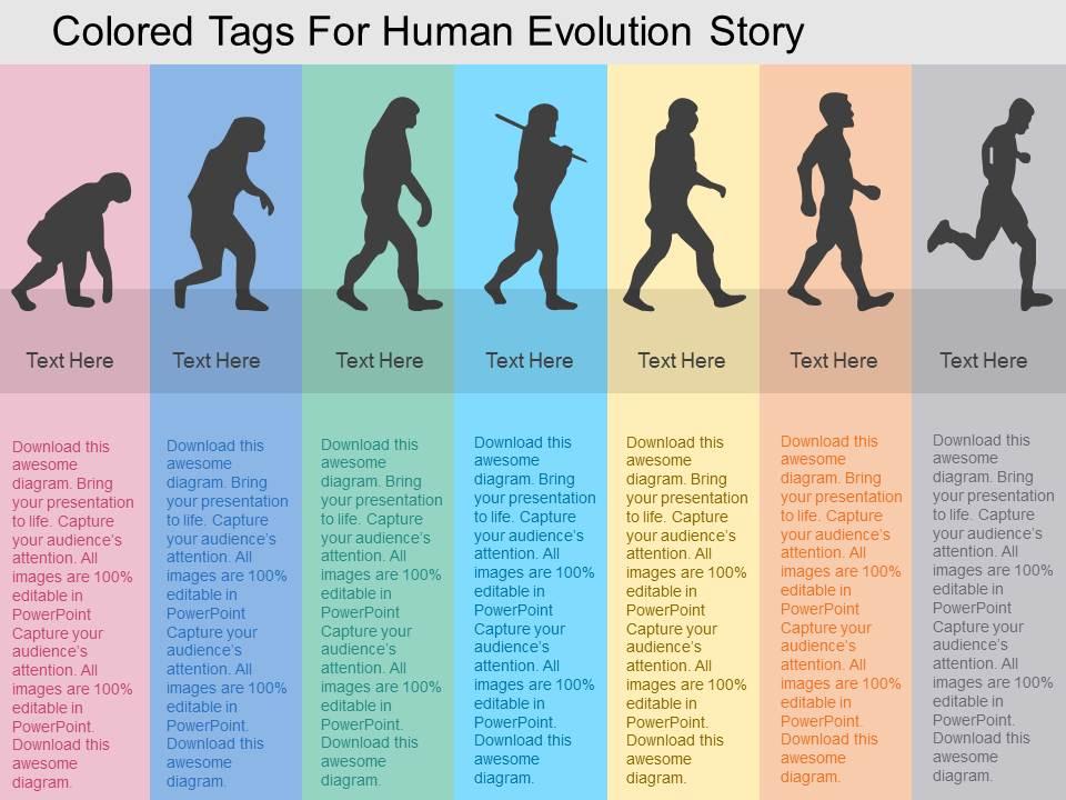 colored_tags_for_human_evolution_story_flat_powerpoint_design_Slide01