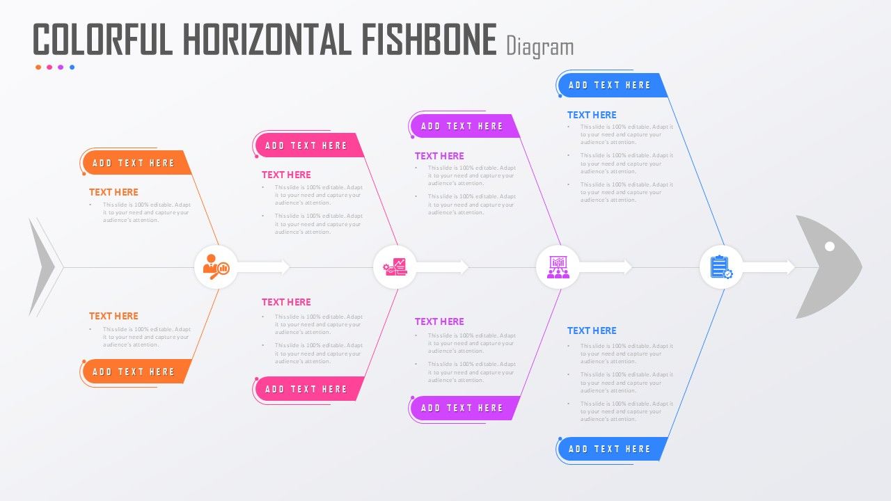 Colorful Horizontal Fishbone Diagram Infographic Powerpoint Template