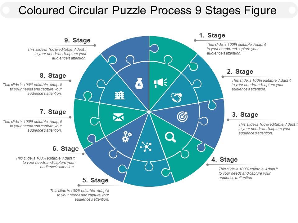 Coloured circular puzzle process 9 stages figure Slide01