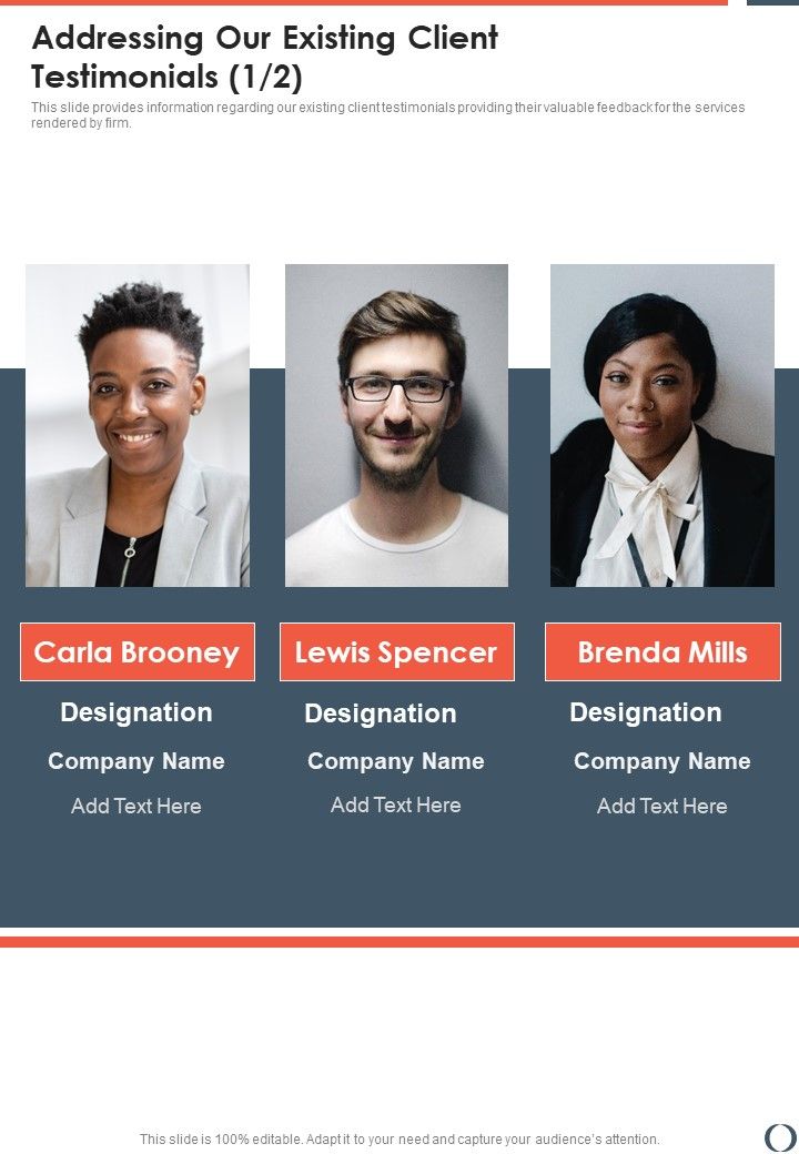 Commercial Addressing Our Existing Client Testimonials One Pager Sample