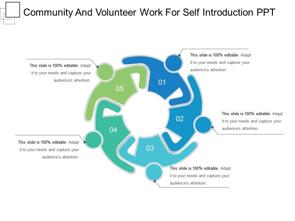 Community and volunteer work for self introduction ppt presentation images Slide01