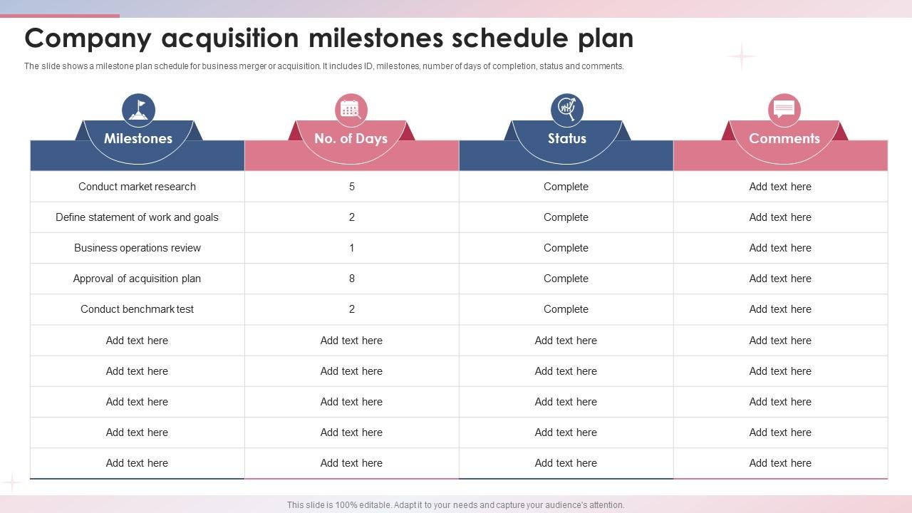 Company Acquisition Milestones Schedule Plan Slide01