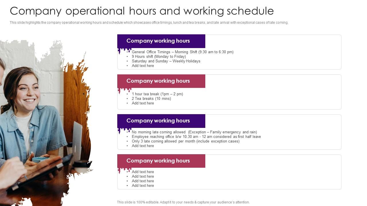 Company Operational Hours And Working Schedule Staff Induction Training