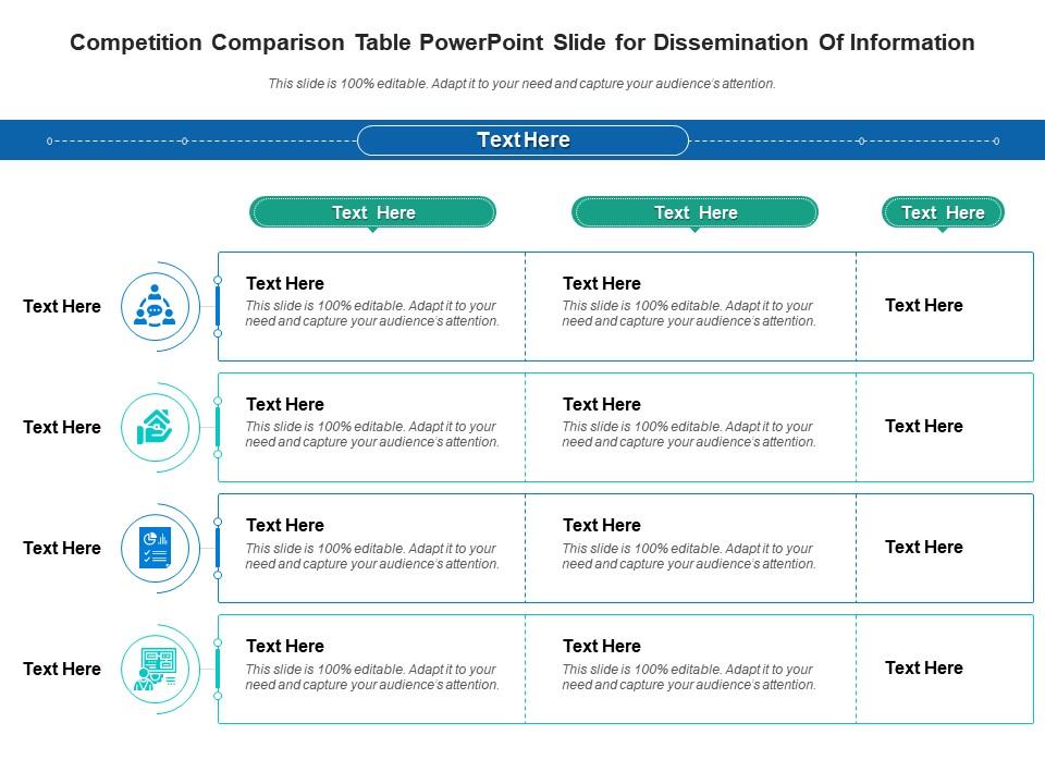 Competition comparison table powerpoint slide for dissemination of information infographic template Slide01