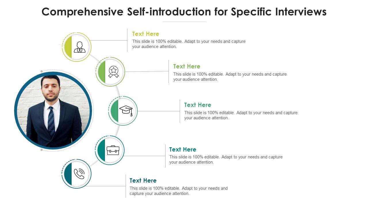 Comprehensive self introduction for specific interviews infographic template Slide01