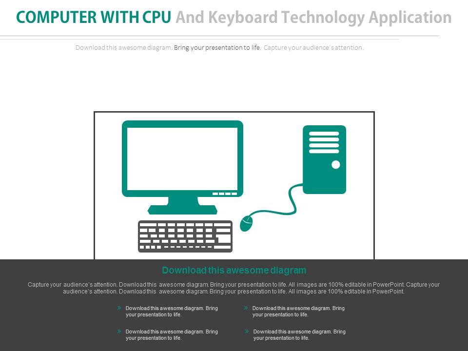 Computer with cpu and keyboard technology application flat powerpoint design Slide01