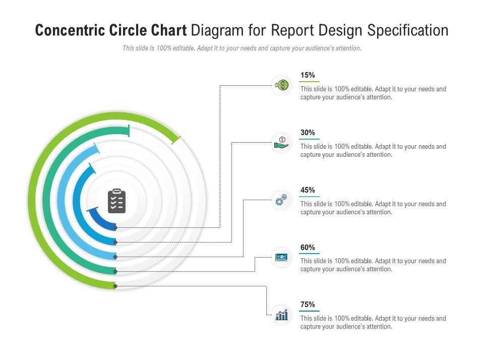 Concentric circle chart diagram for report design specification infographic template Slide01
