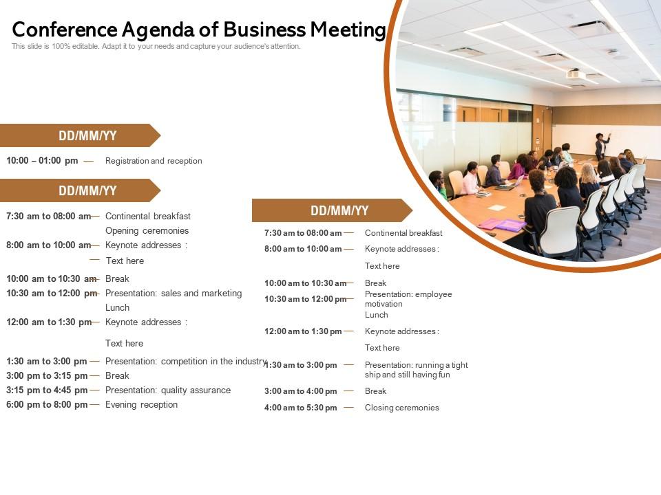 Conference agenda of business meeting