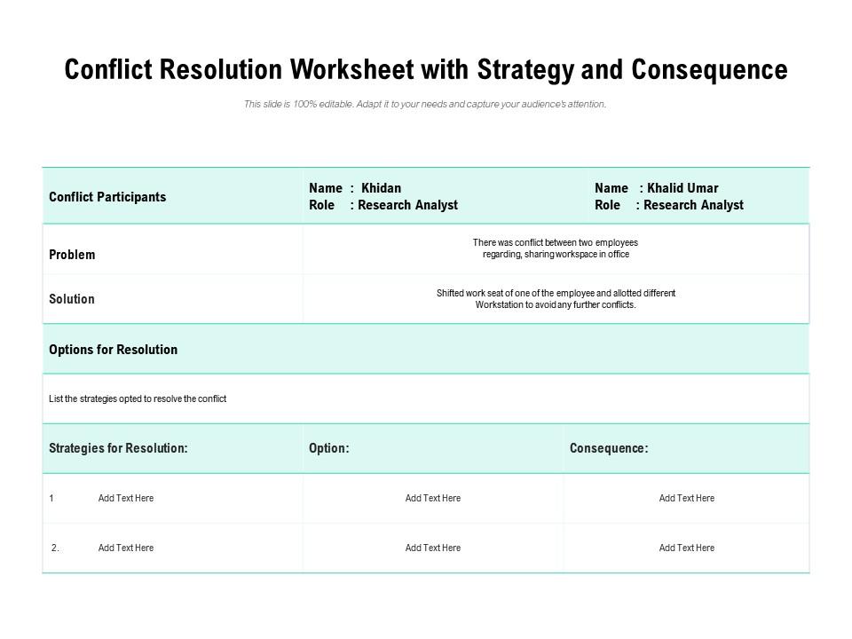 Conflict resolution worksheet for students