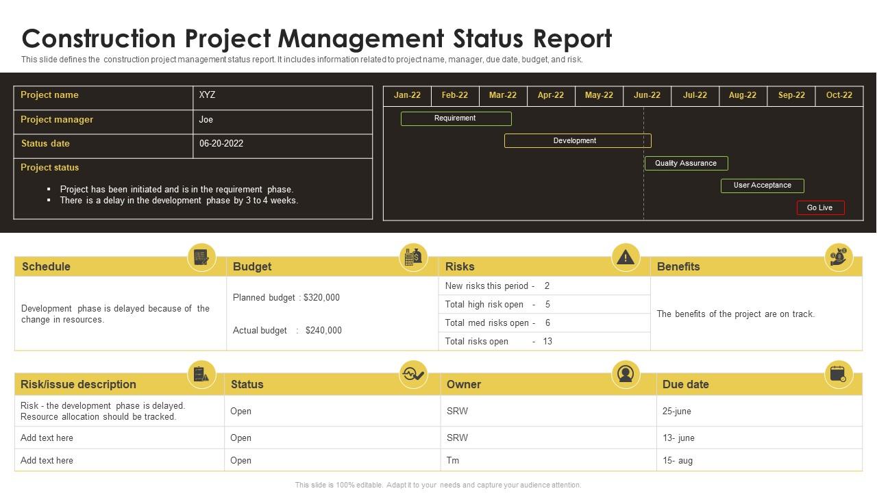Construction Project Management Status Report Slide01