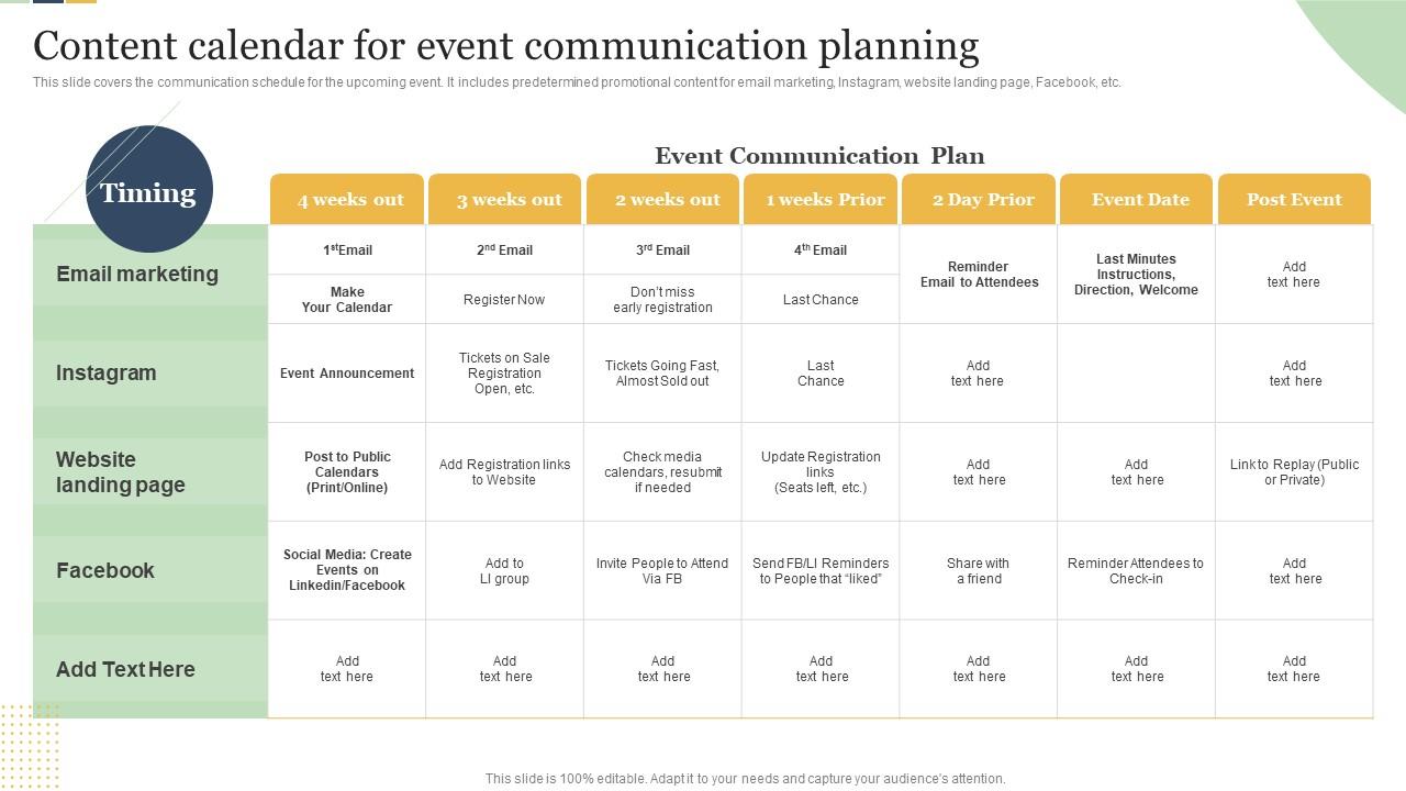 Content Calendar For Event Communication Planning Enterprise Event Communication Guide
