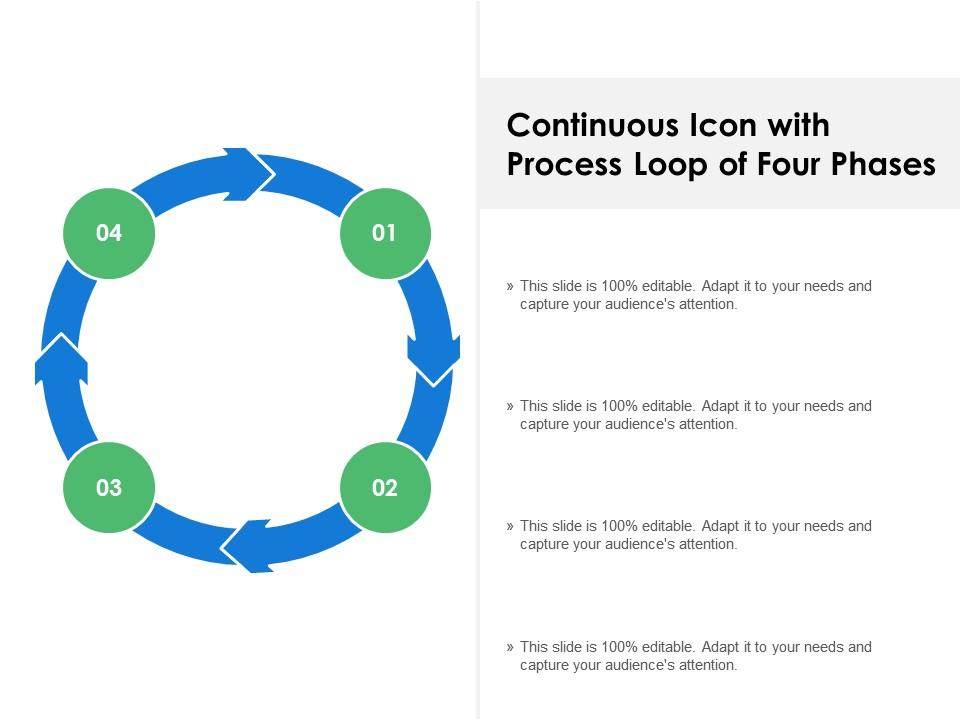 Continuous Icon With Process Loop Of Four Phases PowerPoint Slides