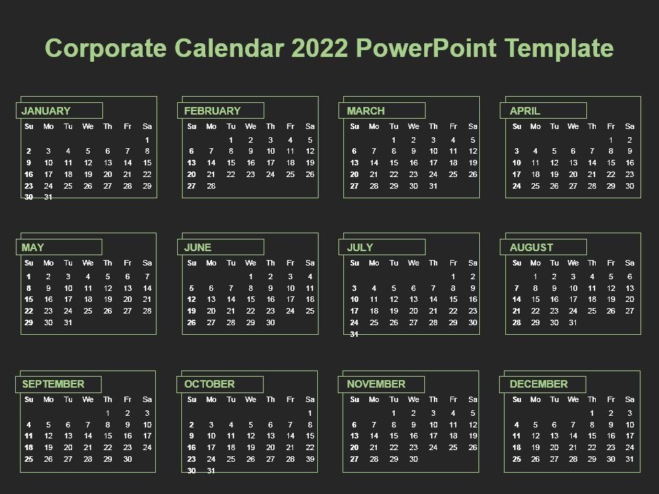 Powerpoint Calendar Template 2022 Corporate Calendar 2022 Powerpoint Template | Powerpoint Templates Download  | Ppt Background Template | Graphics Presentation