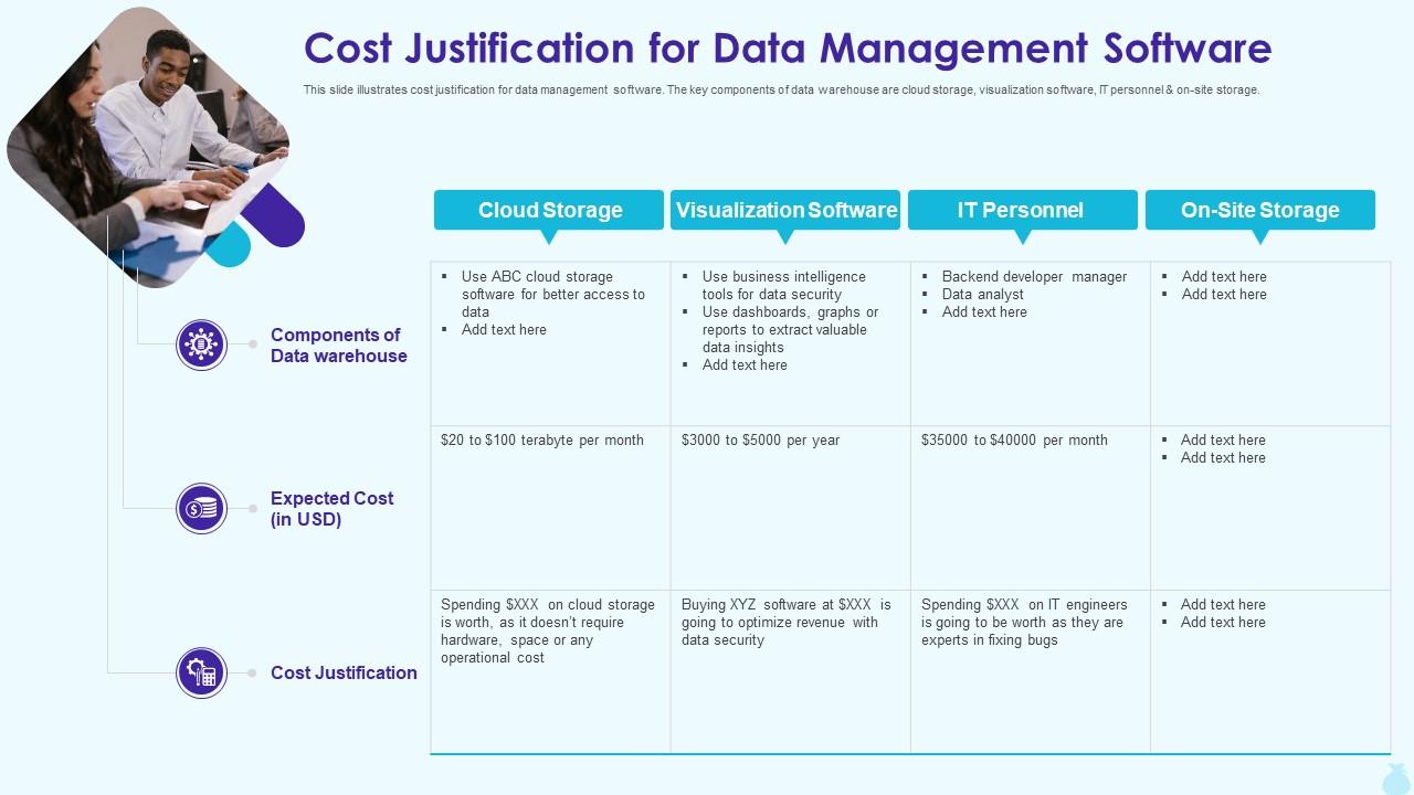 Cost Justification For Data Management Software Presentation Graphics