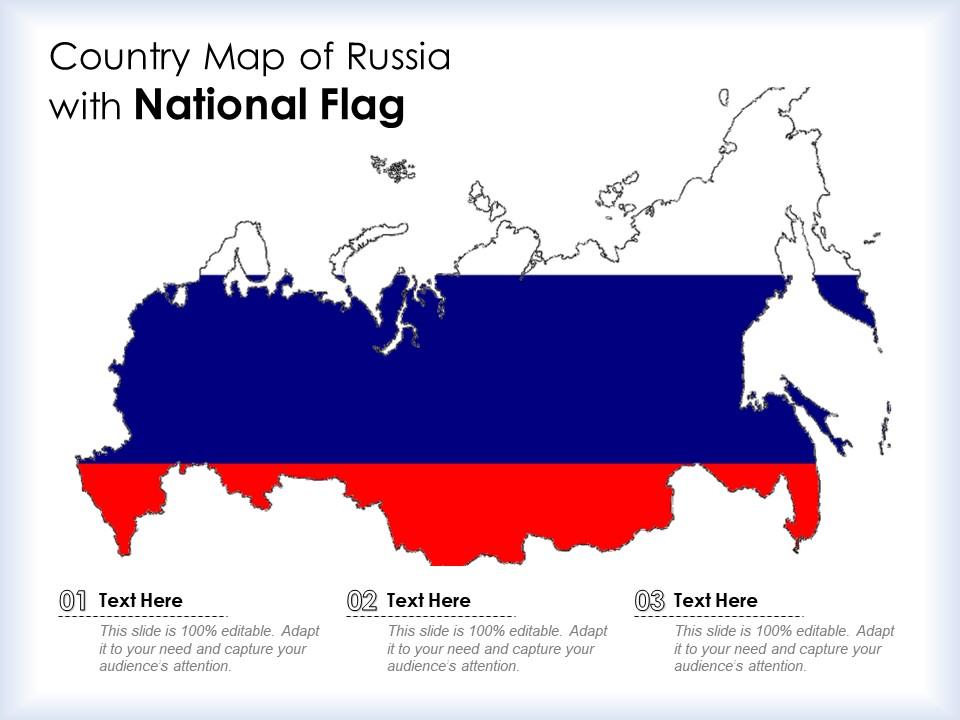 Country map of russia with national flag