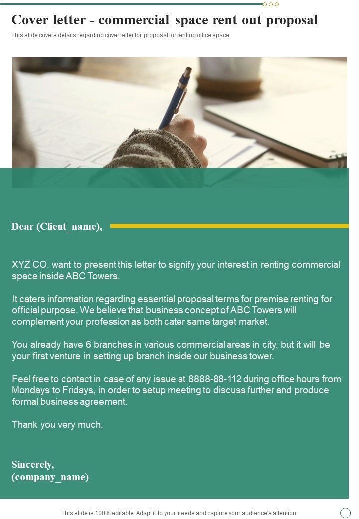 Cover Letter Commercial Space Rent Out Proposal One Pager Sample