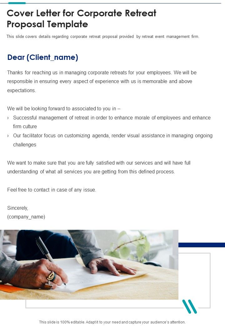 Cover Letter For Corporate Retreat Proposal Template One Pager Sample