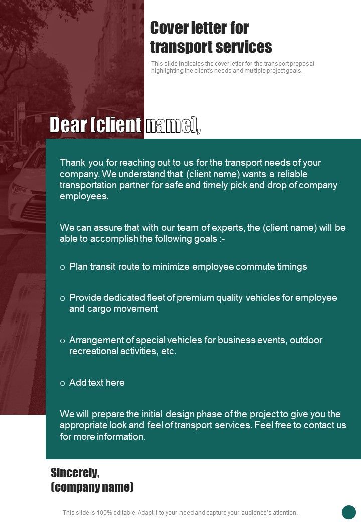 Cover Letter For Transport Services Business Proposal For Transport One