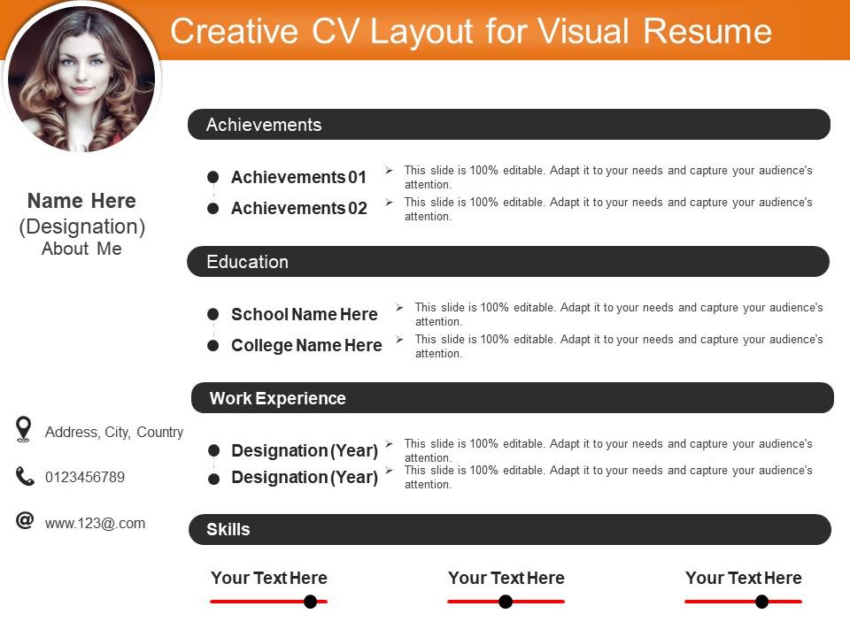 Creative cv layout for visual resume Slide01