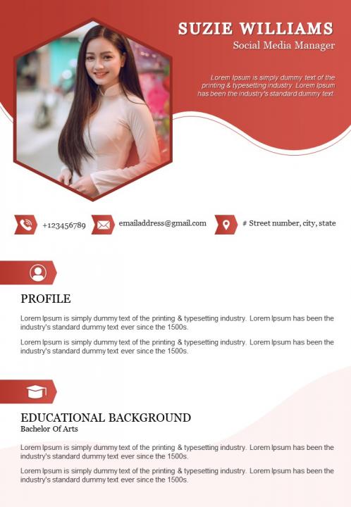 Creative Resume Design Layout For Marketing Professionals Social Media Manager