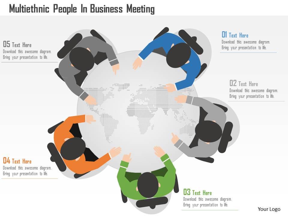 Cs multiethnic people in business meeting powerpoint template Slide01