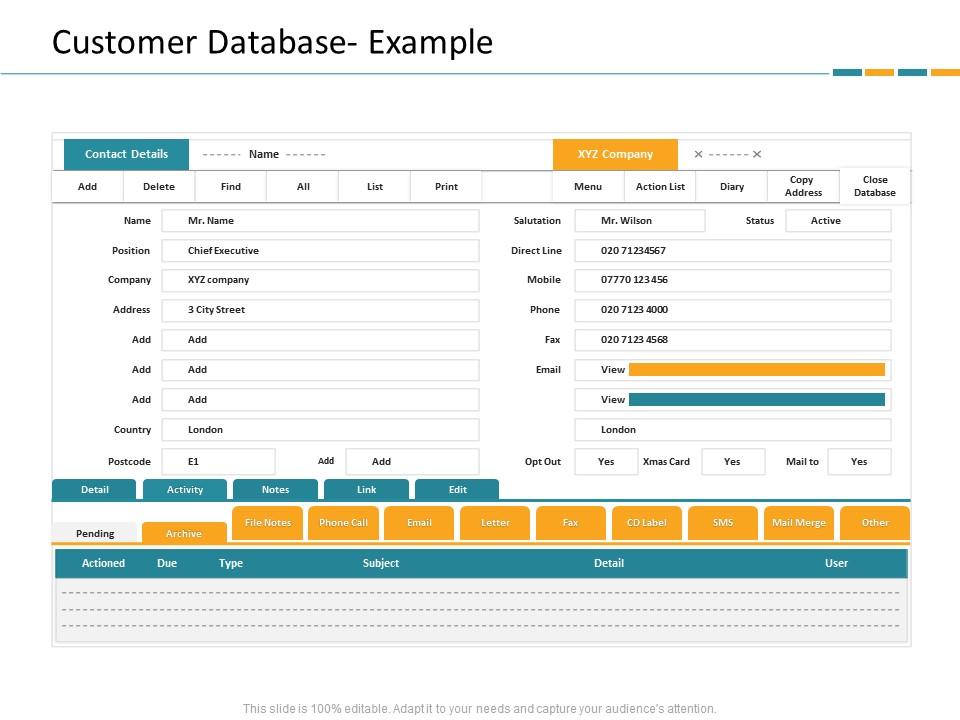Customer Database Example CRM Application Dashboard | Presentation ...