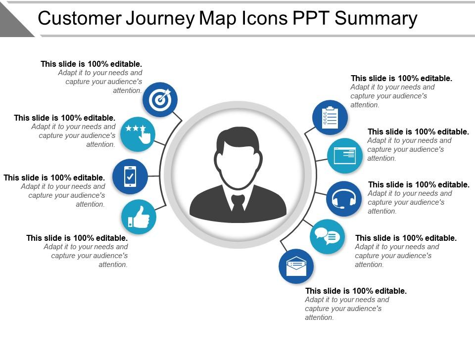 Customer journey map icons ppt summary Slide00