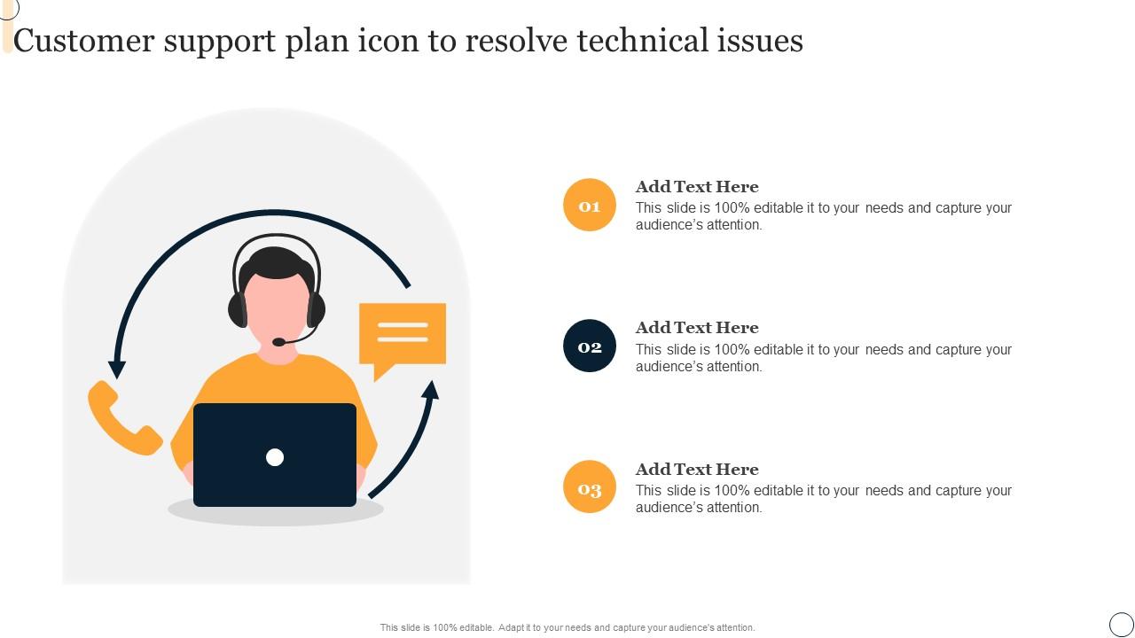 Customer Support Plan Icon To Resolve Technical Issues PPT Example