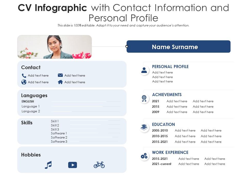 Cv infographic with contact information and personal profile Slide01