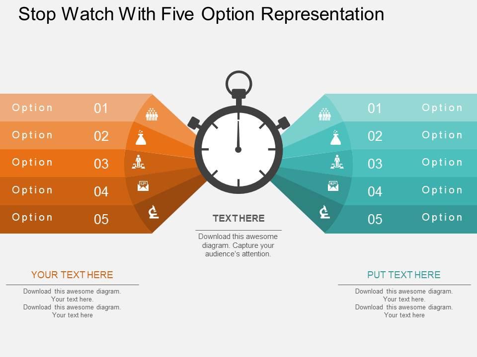 cx_stop_watch_with_five_option_representation_flat_powerpoint_design_Slide01