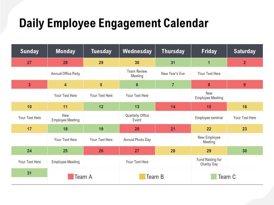 Daily employee engagement calendar