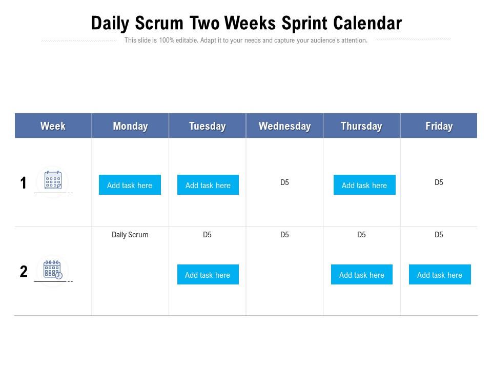 Daily Scrum Two Weeks Sprint Calendar Presentation Graphics